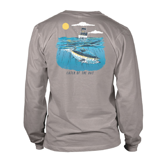 Adult Long Sleeve Cotton Tee - Catch of the Day - Granite