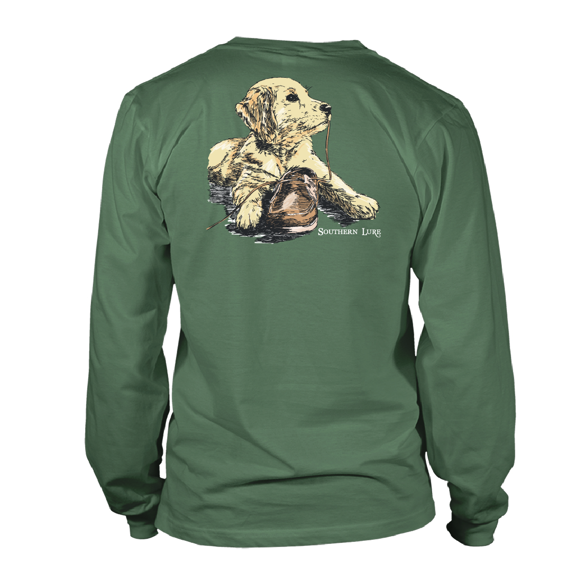 Adult Long Sleeve Cotton Tee - Loafer Pup - Oak Green