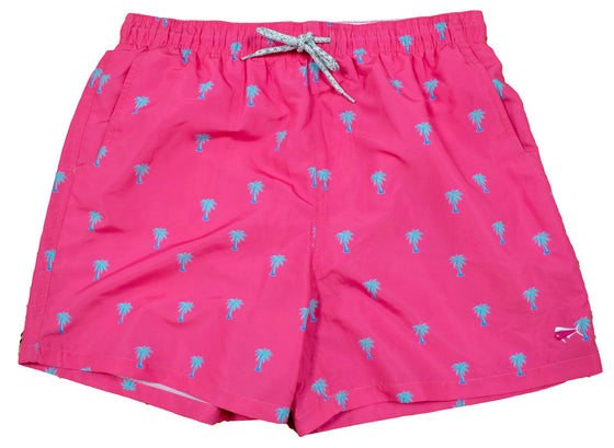 Men's Printed Swim Trunks - Palm Trees - Pink