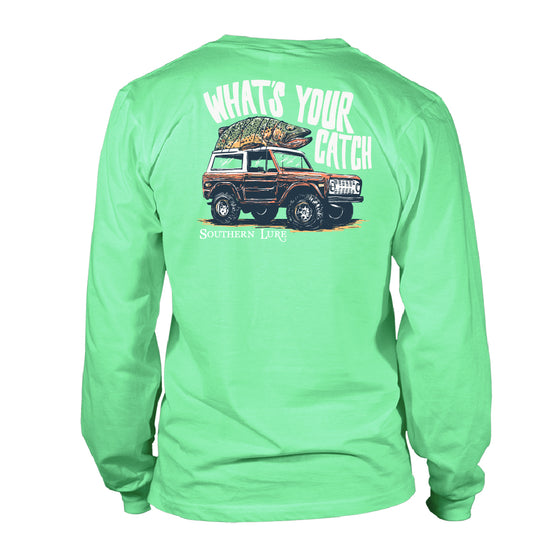 Men's Long Sleeve UV50 Performance What's Your Catch Bronco- Mint