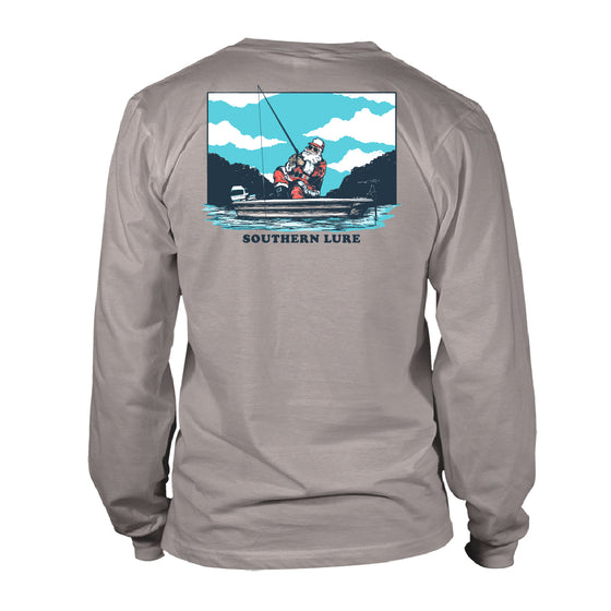 Youth Long Sleeve Tee - Santa Fishing - Granite