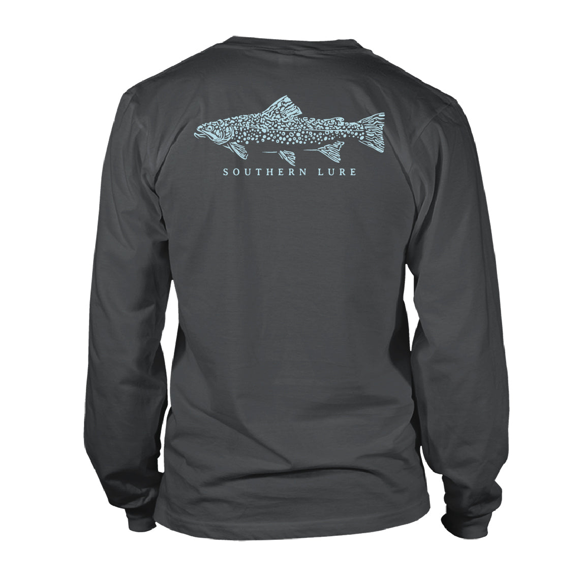 Adult Long Sleeve Cotton T shirt - Stamped Trout - Pepper