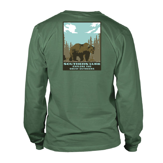 Adult Long Sleeve Tee Bear Poster - Oak Green