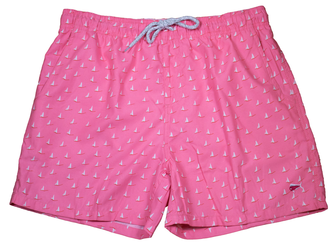 Men's Printed Swim Trunks - Sailboat Pink