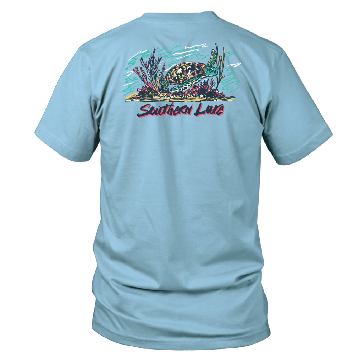 Toddler Short Sleeve Cotton Tee - Sea Turtle - Sky Blue