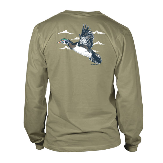 Adult Long Sleeve Cotton Tee - Wood Duck - Khaki