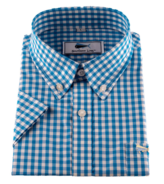 Youth & Toddler Short Sleeve Woven Sport Shirt - Turquoise Gingham